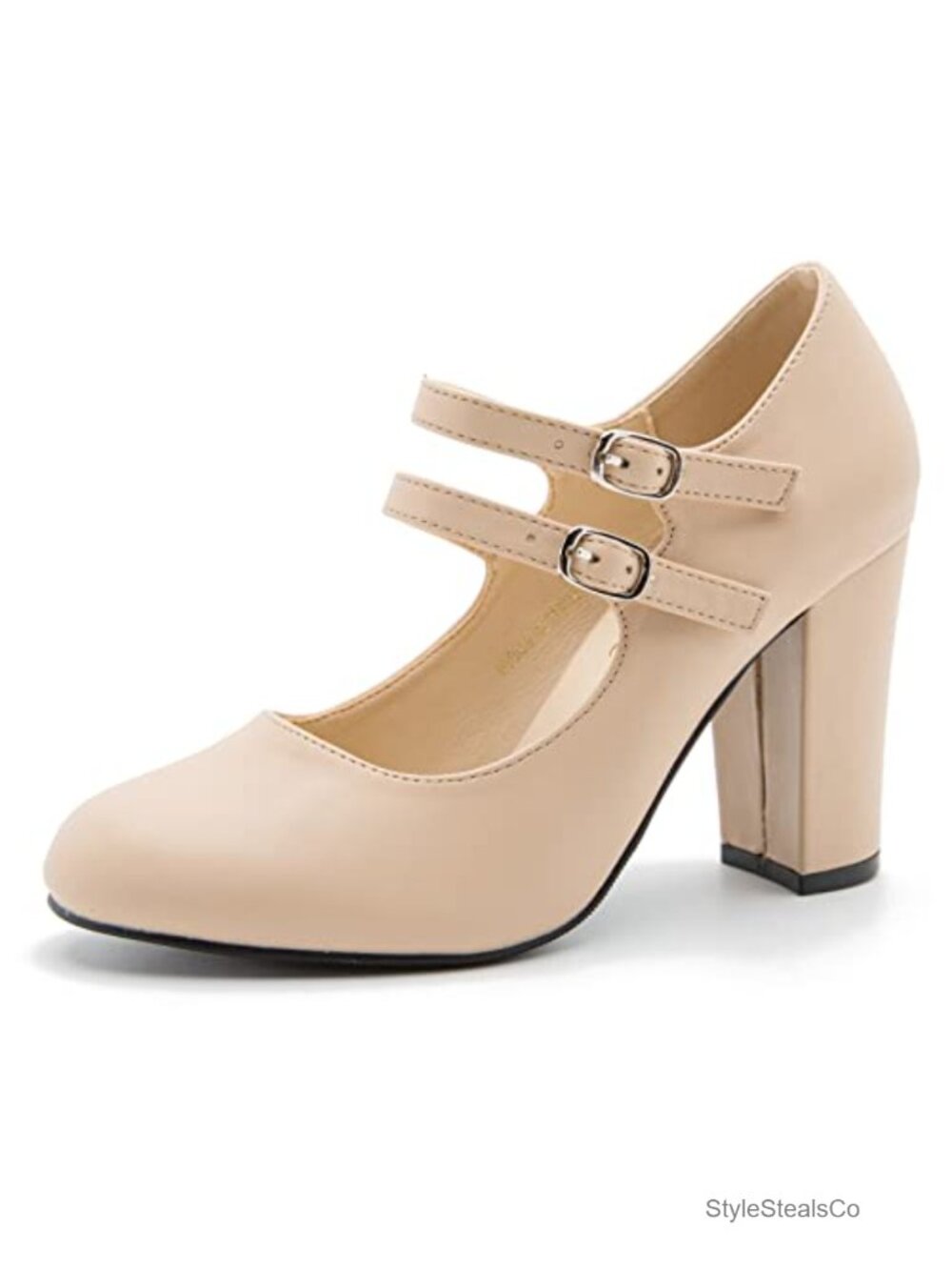 Mary Jane Pumps Double Strap Chunky Block Heel Round Toe 3.54in Dress Shoes